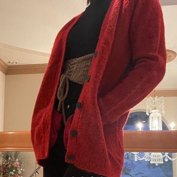 Forever 21 red burgundy fuzzy cardigan - Picture 2 of 4